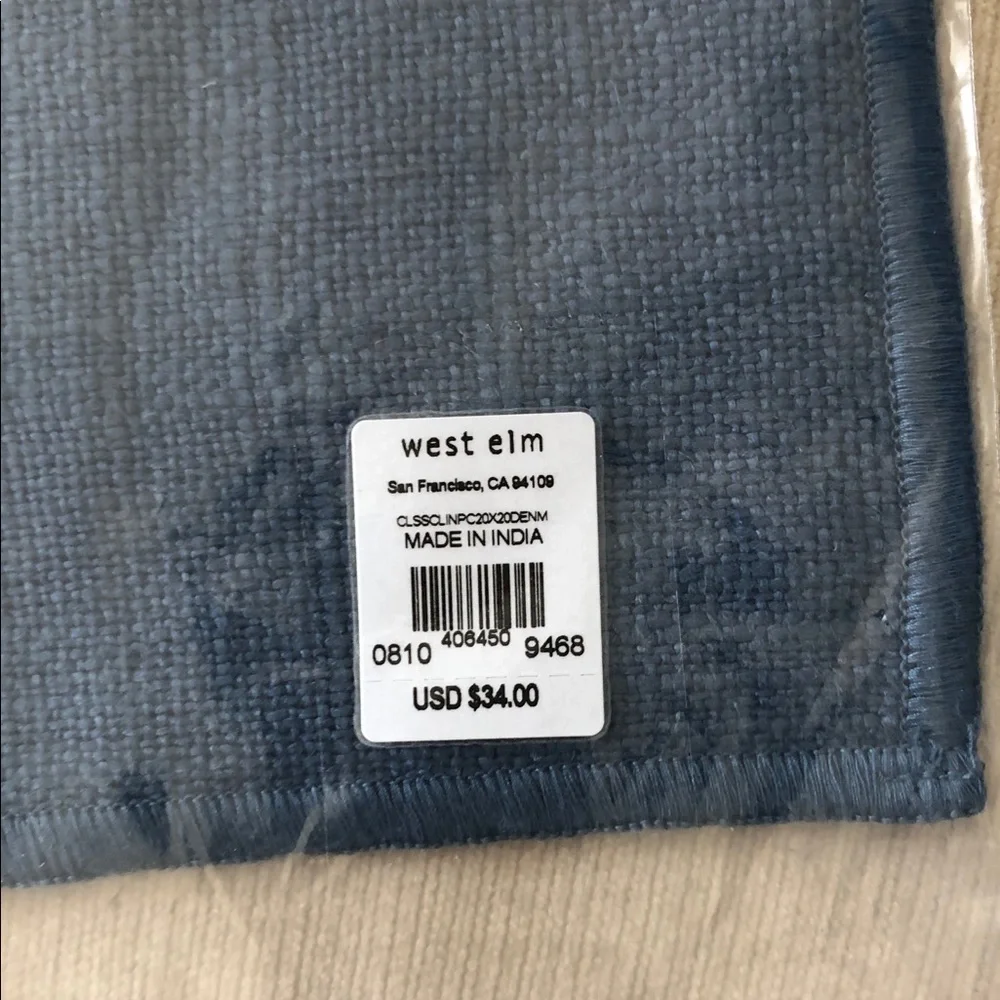 NWT: West Elm Classic Solid Blue Square Throw Linen Pillows (2)